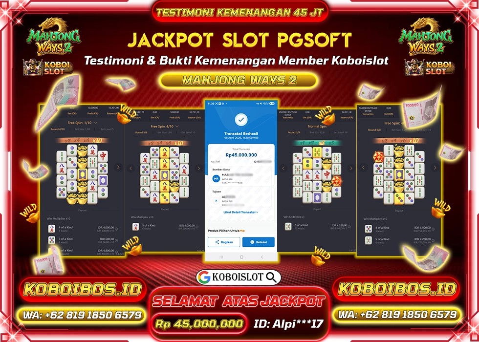 BUKTI KEMENANGAN Alpi***17 SLOT GACOR MAHJONG WAYS 2 Rp45.000.000,- LUNAS